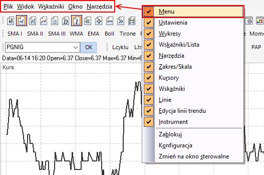 Dostęp do [Menu Wykresów] możliwy jest po włączeniu stosownej opcji w menu podręcznym. 6.1.