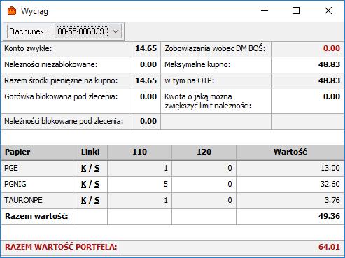 19. Zlecenia Menu [Zlecenia] udostępnia możliwość zarządzania rachunkiem brokerskim poprzez aplikację bossanol3.