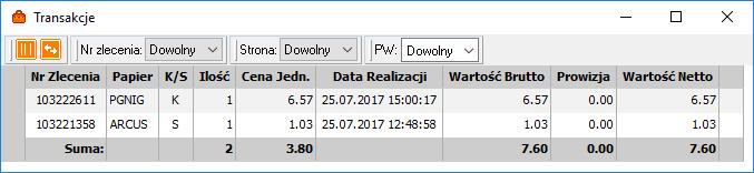 Bieżące zlecenia zestawienie wszystkich zleceń z bieżącej sesji giełdowej wraz z ich statusami.