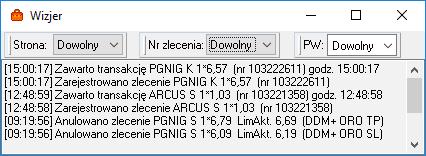 Wizjer Komunikaty dot. bieżących operacji na rachunku brokerskim.