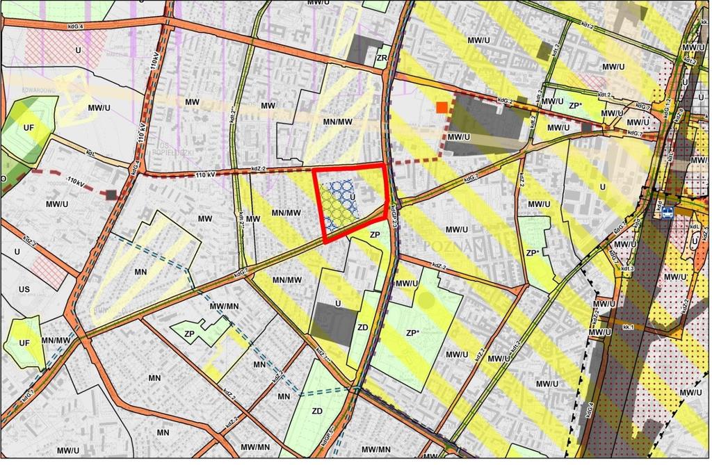 Studium uwarunkowań i kierunków zagospodarowania przestrzennego Miasta Poznania Przeznaczenie terenów w Studium: a) tereny wskazane pod zabudowę: - U tereny zabudowy usługowej.