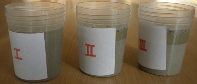 911 Physical properties of waste samples with binding component and mixing liquid (% binder percentage; k.j.