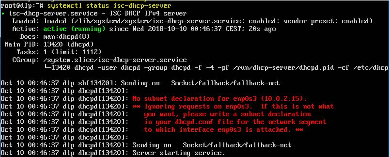 17. Sprawdzić, czy demon serwera DHCP jest uruchomiony 18.