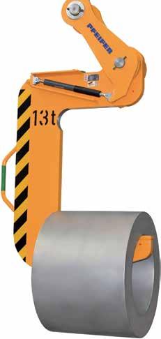 C-hak z automatyczną przeciwwagą Zalety produktu C-hak z automatyczną przeciwwagą przeznaczony do bezpiecznego i łagodnego transportowania zbindowanych zwojów blach lub drutu w osi poziomej.