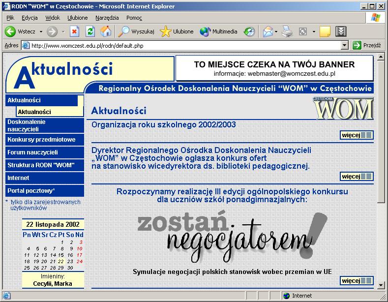 Zapraszamy na nasze strony internetowe http://www.womczest.edu.