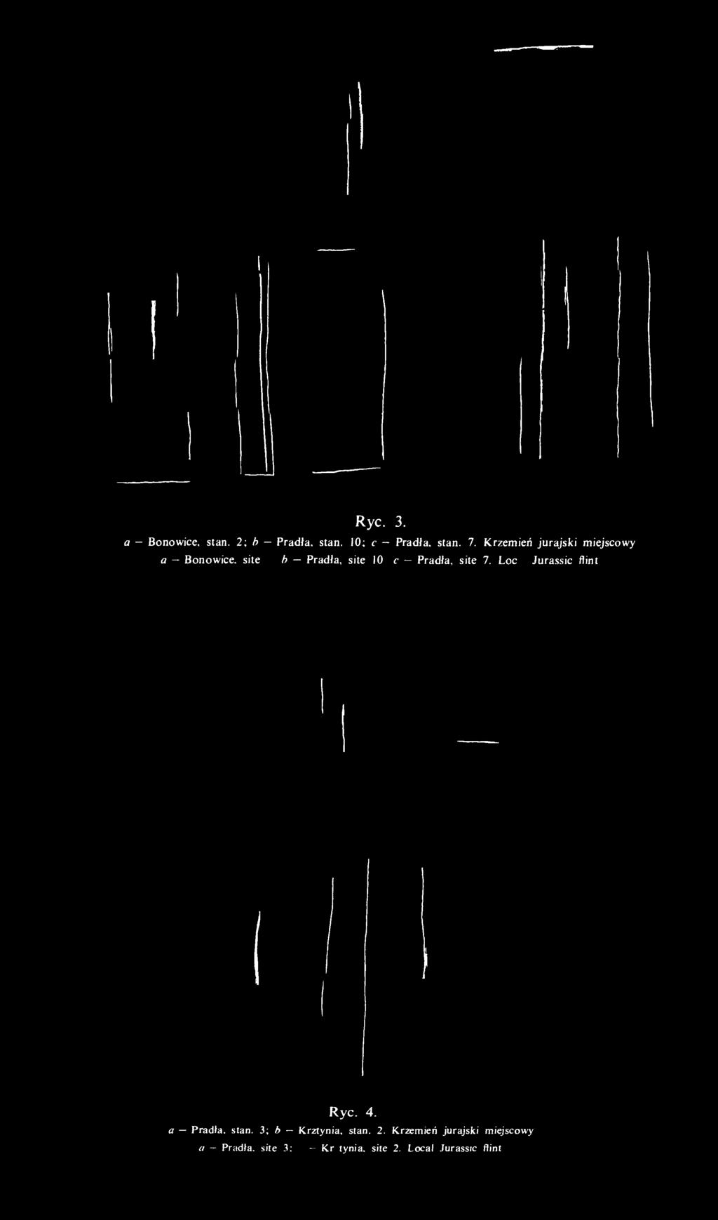 site 2; b Pradła, site 10; c Pradła, site 7. Local Jurassic flint Ryc. 4.