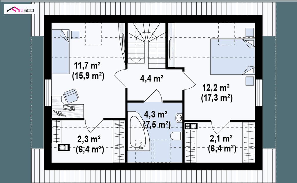 pl RZUT PARTERU I PODDASZA PROJEKT Z34D PARTER 59,5m²