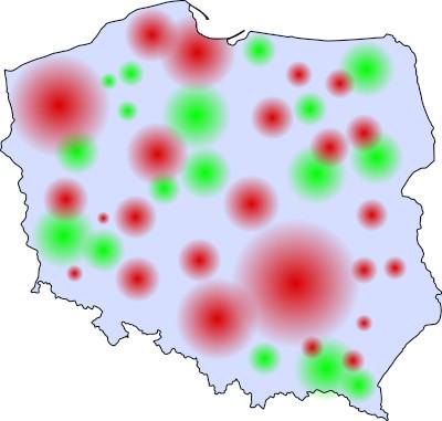 572 B. Stachura-Terlecka, A. Ligęza Rysunek 3. Wyniki modelowania przedstawione na mapie konturowej Polski. Mapy konturowe zaimplementowane są na stronie internetowej.