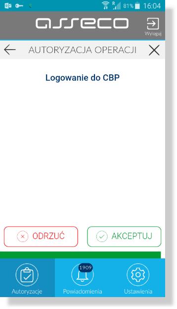 Rozdział 5. Logowanie do systemu Akceptacja autoryzacji powoduje zalogowanie Klienta do systemu def3000/cbp.