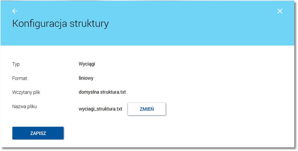 Rozdział 11. Zarządzanie ustawieniami 11.8.1. Edycja / Usunięcie / Podgląd struktury eksportu Wybór przycisku [EDYTUJ STRUKTURĘ] umożliwia zmianę domyślnej konfiguracji eksportu.