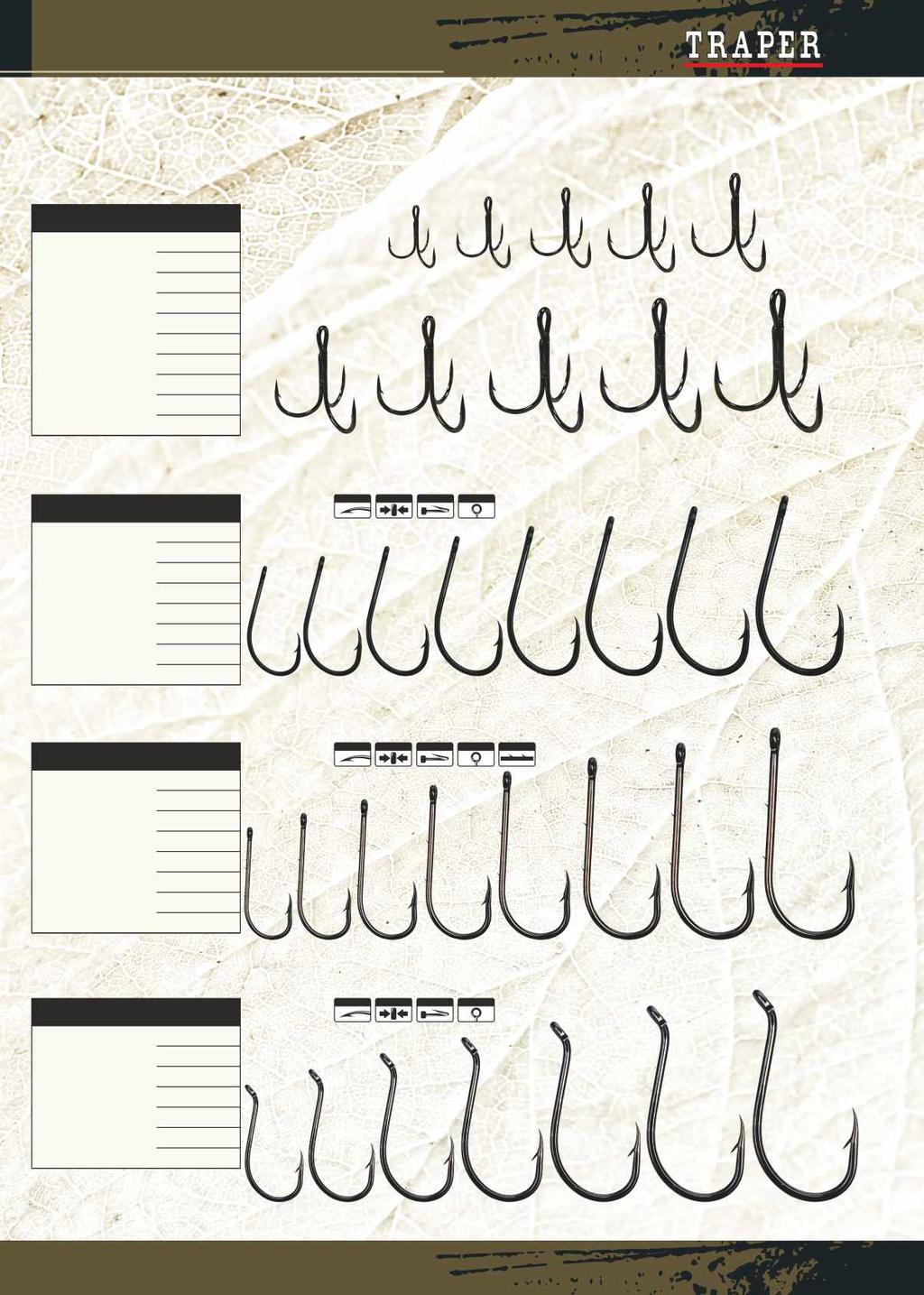 HACZYKI I KOTWICE BUSHIDO FISHING HOOKS AND TREBLE HOOKS BUSHIDO Wysokiej klasy haczyki i kotwice Bushido, wykonane ze stali węglowej Hi-Carbon, chemicznie ostrzone i elektronicznie testowane.