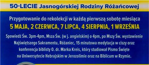 ANNOUNCEMENTS: Please join Fr. Marek Kreis for a conference in Polish on Saturday, June 2 after 4 pm Vigil Mass.