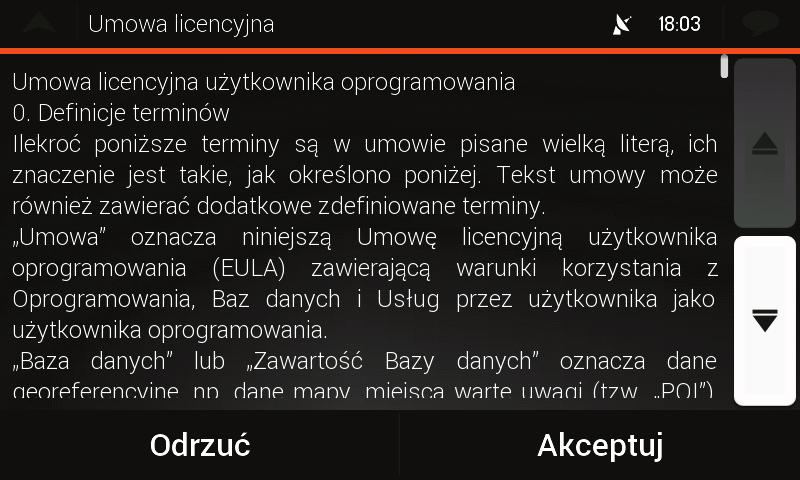 Wybierz język i głos używany dla komunikatów nawigacji głosowej i naciśnij przycisk. Można go później zmienić w ustawieniach regionalnych.