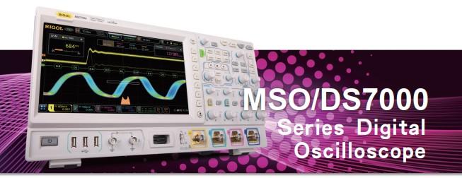 Oscyloskopy cyfrowe serii MSO/DS7000 Pasmo analogowe: 500 MHz, 350 MHz, 200 MHz i 100 MHz; dostępna opcja rozszerzenia pasma. 4 kanały analogowe, 1 kanał zewnętrzny i 16 kanałów cyfrowych (opcja).