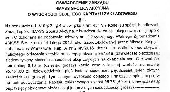 Następnie w dniu 12 kwietnia 2018 roku Zarząd Emitenta złożył w
