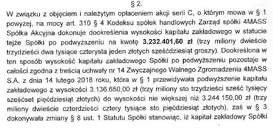 wysokości kapitału zakładowego Spółki na kwotę 3.232.