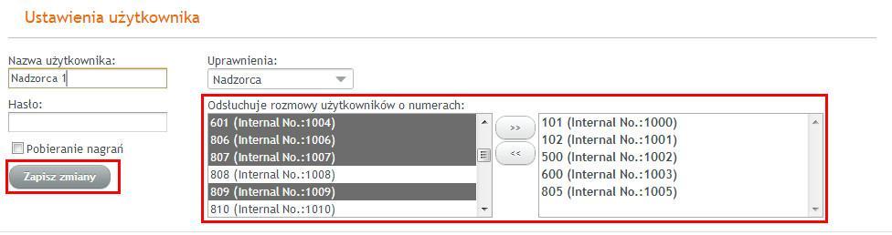 Aby zaznaczyć większą liczbę numerów należy skorzystać z opcji zaznaczania z funkcją Shift lub/i Ctrl. Po wprowadzeniu zmian należy je zatwierdzić wybierając opcję Zapisz zmiany. 2.3.