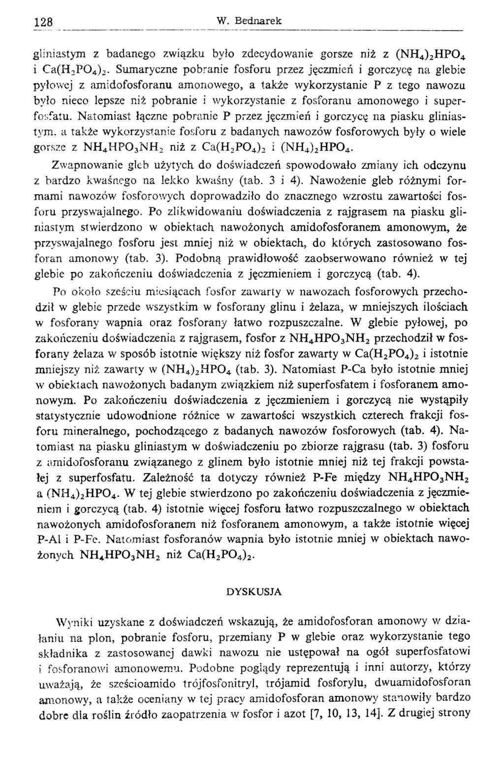 1 2 8 gliniastym z badanego związku było zdecydowanie gorsze niż z (NH4)2H P 0 4 i Ca(H2P 0 4)2.