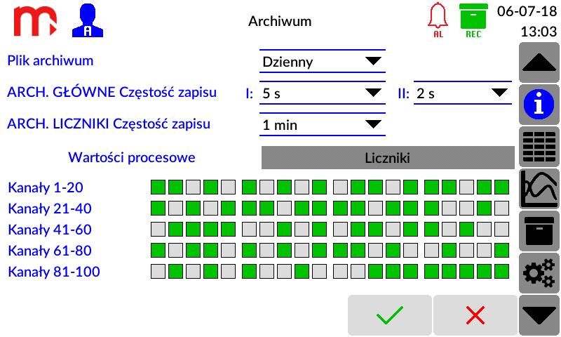 12.6 Ustawienia Archiwum Okno podzielone jest na dwie części. Górna część okna umożliwia zmianę ustawień pracy archiwum za pomocą rozwijalnych list. Rys. 12.