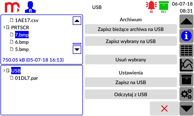 Chcąc skopiować utworzony obraz z wewnętrznej pamięci urządzenia na podłączoną pamięć zewnętrzną typu flash (klucz USB) należy z paska menu wybrać przycisk, a następnie ikonę. Rys. 14.