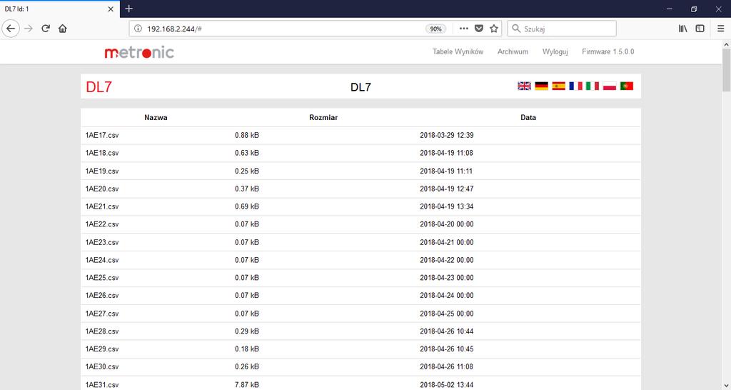 14.5 Programy dodatkowe 14.5.1 DL7 Config Rys. 14.7 Przykładowy ekran serwera WWW (zakładka Archiwum). Program służy do modyfikacji parametrów urządzenia.