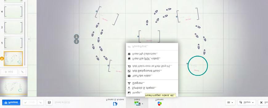 W górnym menu w środkowej części strony znajdują się polecenia, przy pomocy których można pracować z elementami umieszczonymi na slajdzie oraz dodawać nowe elementy.