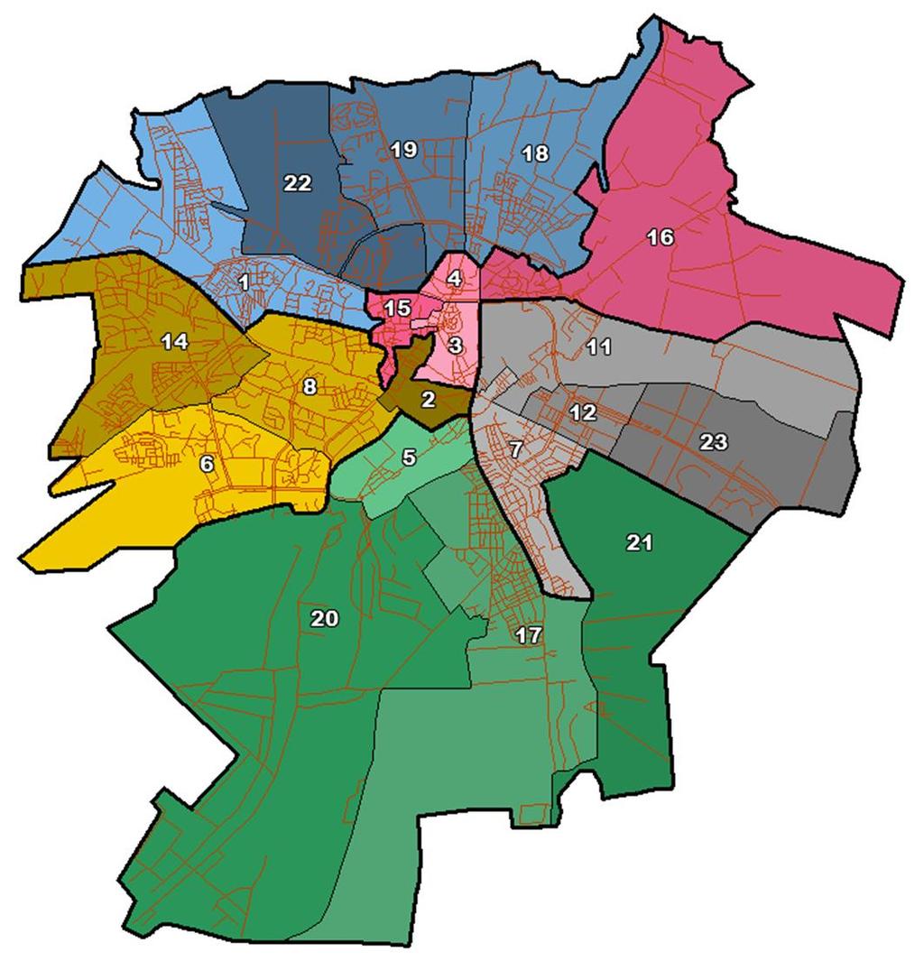 Mapa 1. System pomocy środowiskowej na terenie Miasta Lublin obszary działania Sekcji pracy socjalnej w 2018 roku Filia Nr 1 - ul.