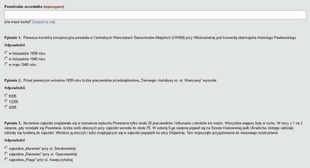 Opis Patriotycznej gry komunikacyjnej W losowej kolejności wyświetlane są zarówno pytania, jak i poszczególne odpowiedzi.