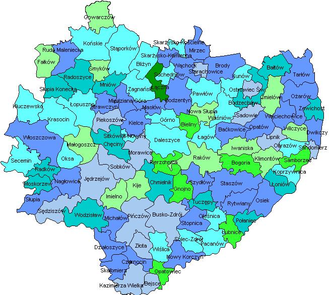 LICZBA OSÓB, KTÓRYM PRZYZNANO DECYZJĄ ŚWIADCZENIA W STOSUNKU DO OGÓLNEJ LICZBY MIESZKAŃCÓW 2-5% (15) 12-14% (12) 6-7% (29) 15-18% (7) 8-9% (24) 26% (1) 10-11% (14) Z danych opracowanych na podstawie