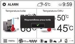 7 Konserwacja i usuwanie usterek Informacje ogólne Alarm W przypadku występowania alarmu w lewym górnym rogu regulatora wyświetli się powiadomienie ALARM.