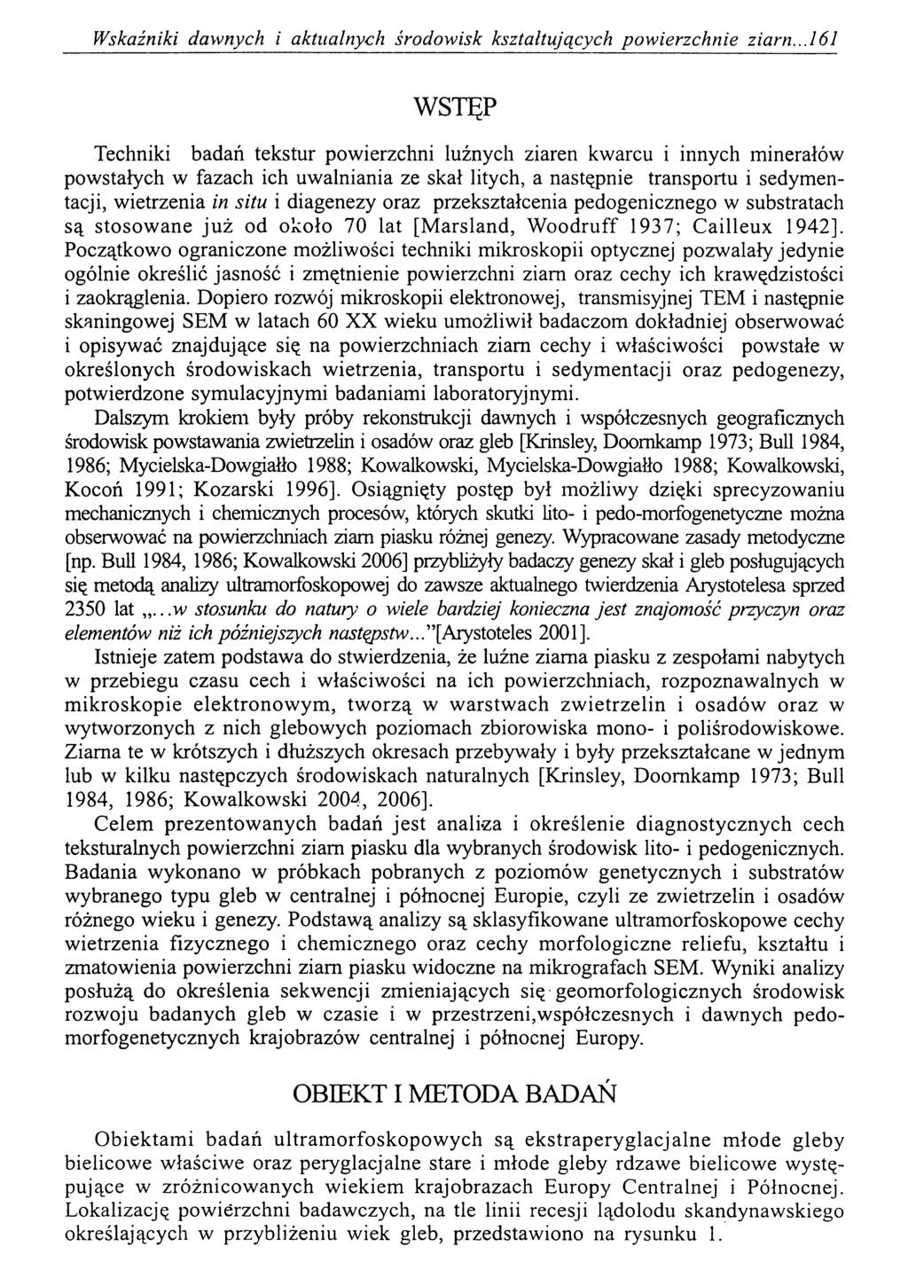 Wskaźniki dawnych i aktualnych środowisk kształtujących powierzchnie ziarn.
