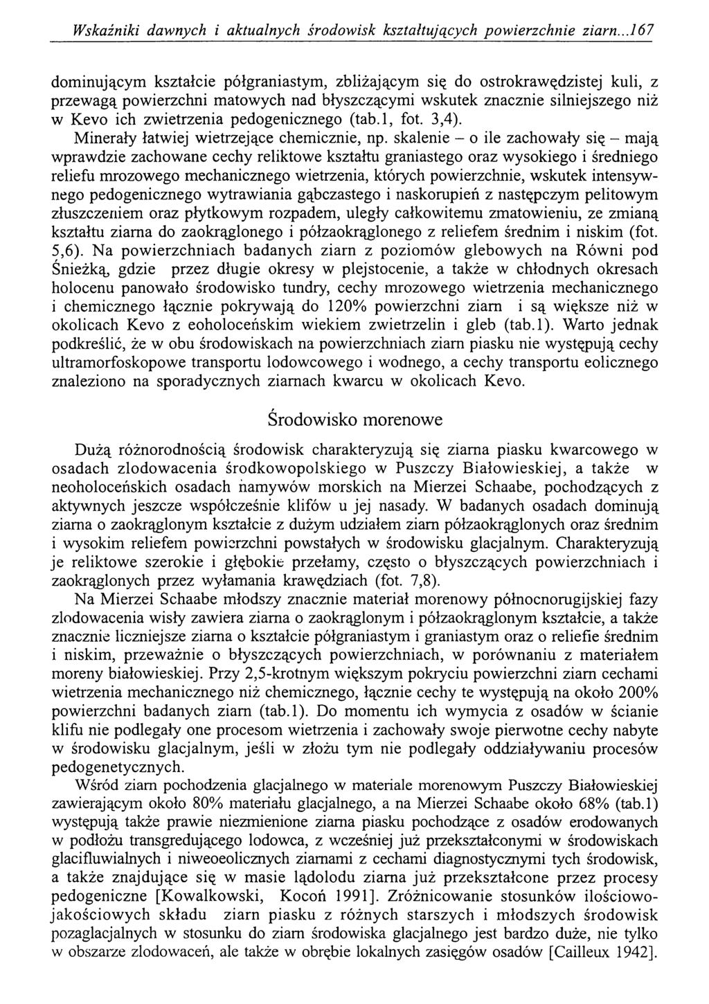 Wskaźniki dawnych i aktualnych środowisk kształtujących powierzchnie ziam.