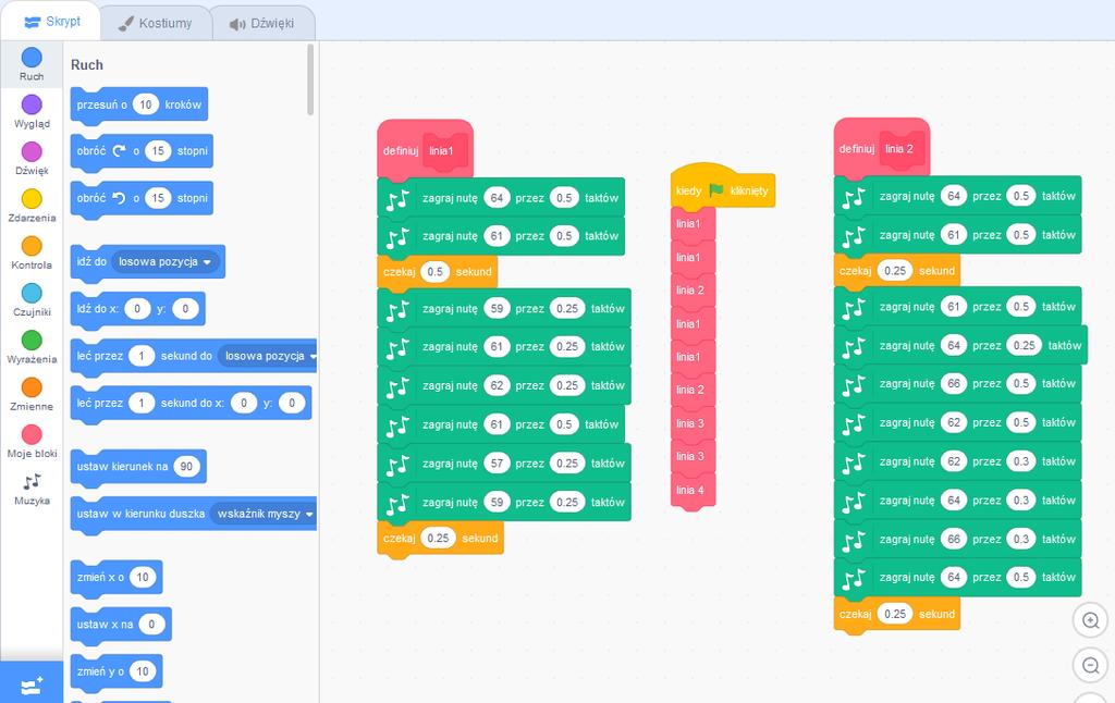 4. Zadanie muzyczne: Ułóż wiosenną melodię w programie Scratch