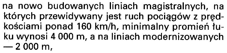 MINIMALNE WARTOŚCI PROMIENI ŁUKÓW POZIOMYCH z rozporządzenia : W