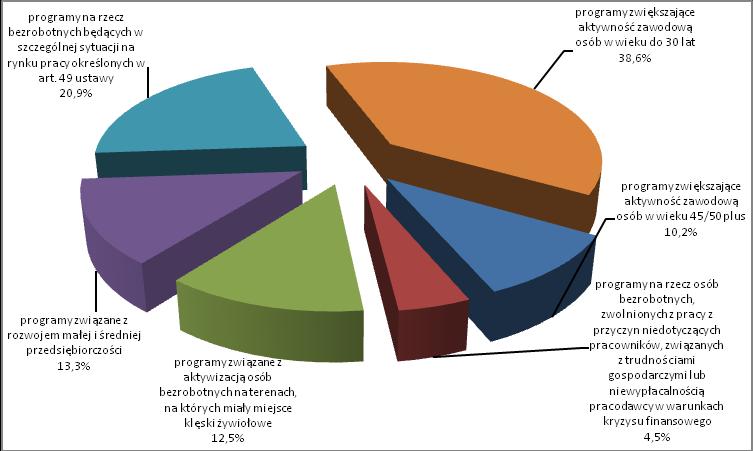 Wykres 4: Uczestnicy programów realizowanych w ramach środków rezerwy Ministra w 2010 roku (w %) Minister Pracy i Polityki Społecznej przyznając środki z rezerwy w 2010 roku powiatowym urzędom pracy