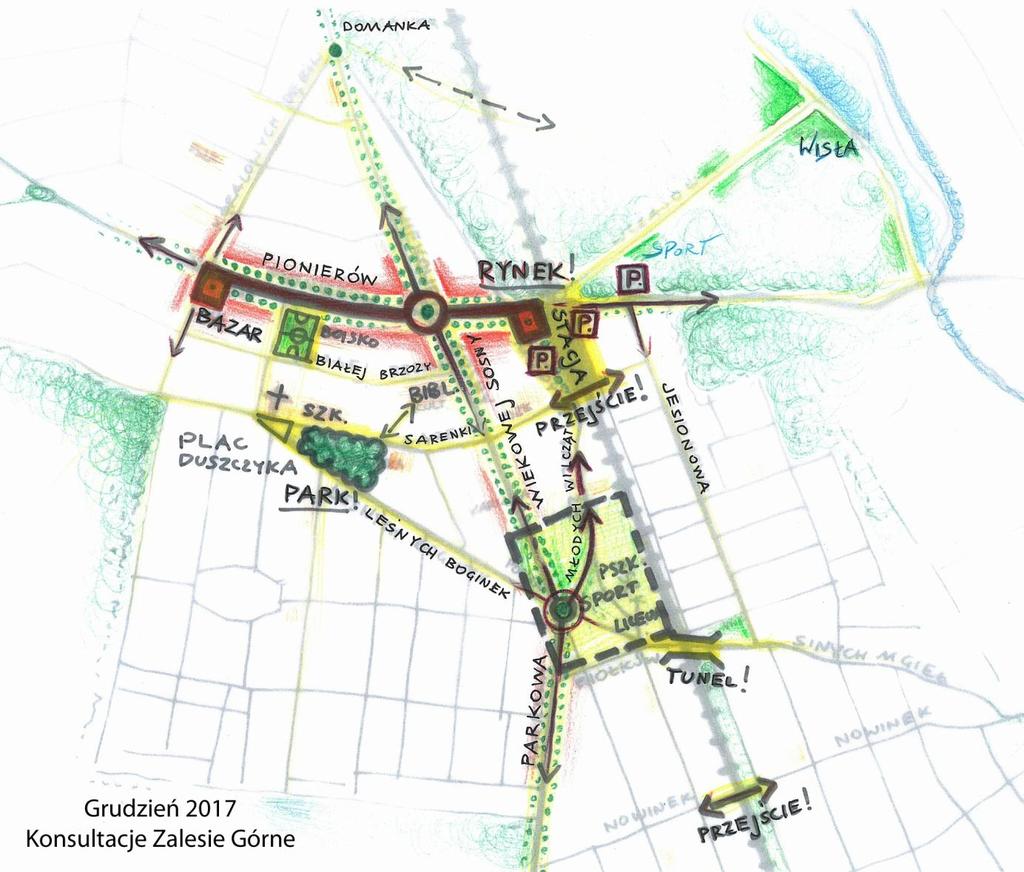 Wnioski ogólne: 1. Wszystkie omawiane w konsultacjach przestrzenie (rejon stacji, boisko, bazarek, Plac Duszczyka oraz rejon ronda i przedszkola) powinny pełnić funkcje publiczne.