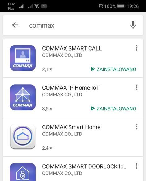 Do komunikacji pomiędzy monitorem a urządzeniem mobilnym służy darmowa aplikacja COMMAX IP Home IoT Aplikację można pobrać ze sklepu Google Play - dla systemów Android OS (wersja 4.