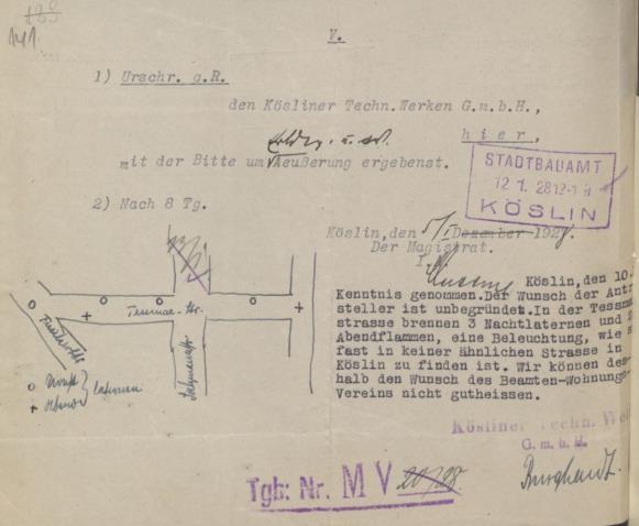 Szkic oświetlenia ulicznego u zbiegu Zwycięstwa,
