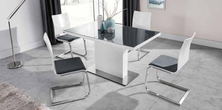 stół EVITA GLASS STEEL, biały gładki świetnie pasuje: wersja rozłożona z jedną wkładką krzesło EVITA 92 44 48 43 stół EVITA GLASS STEEL gł. x szer.