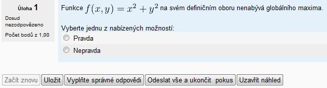 Obrázek 15: Náhled hotové úlohy typu Pravda/Nepravda; Příklad 2.3 Výhodou tohoto typu úlohy je jednoduchost jejího zadávání.