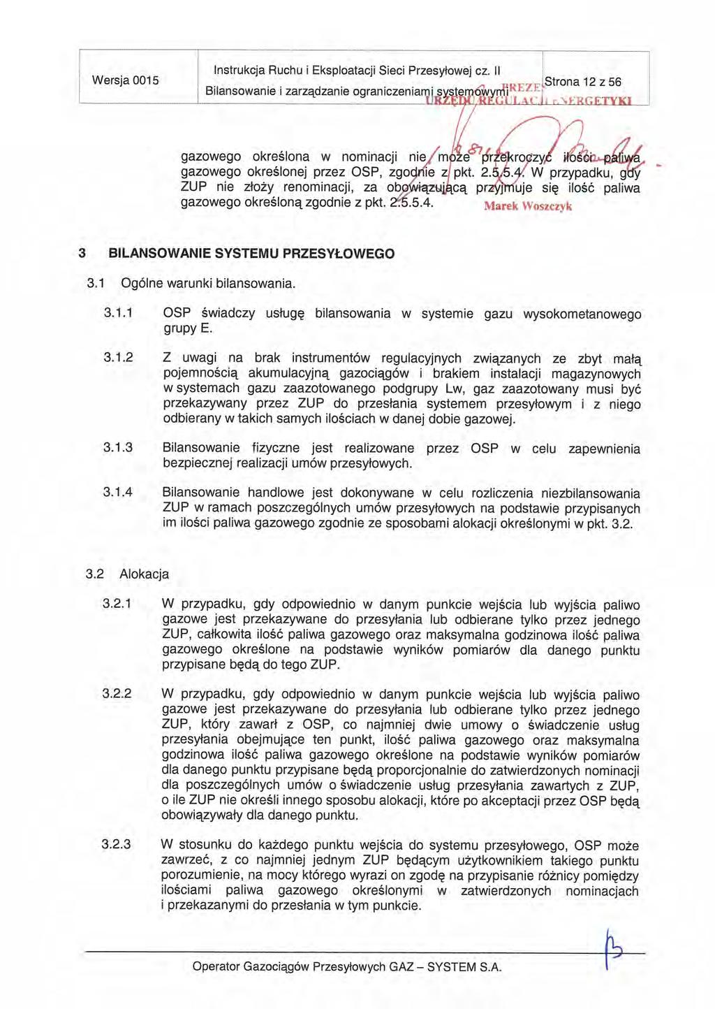 Wersja 0015. Instrukcja Ruchu Eksploatacji Secf Przesyłowej Cz. ii.