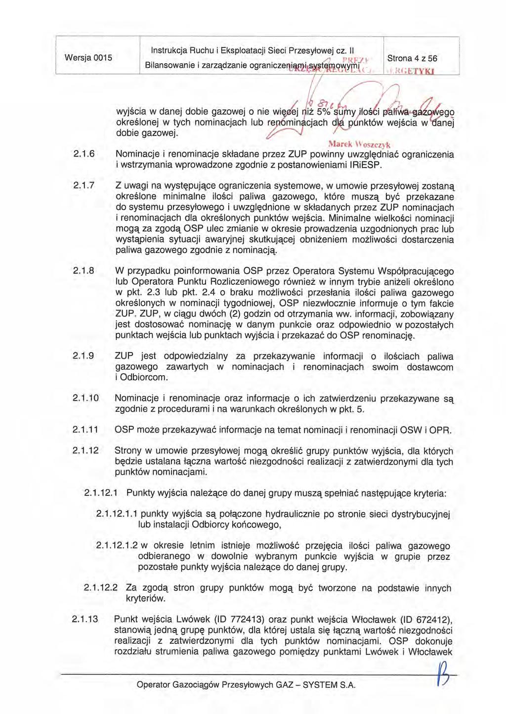 i SYSTEM Wersja 0015. Instrukcja Ruchu i Eksploatacji Sieci Przesyłowej cz. II.