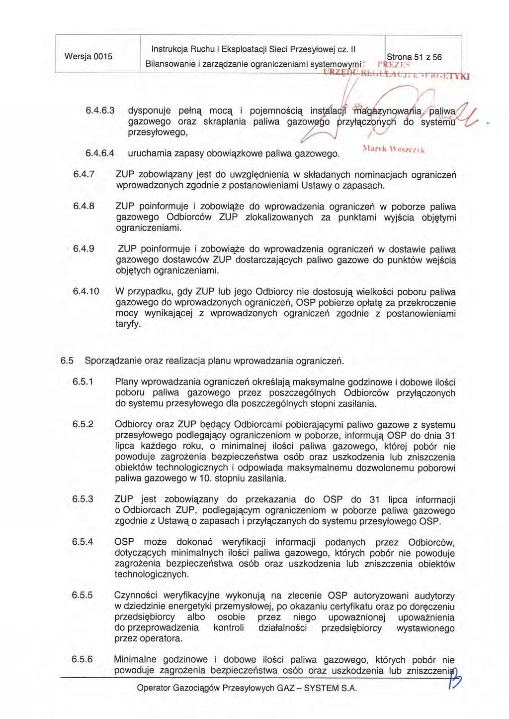 SYSTEM - Instrukcja Ruchu i Eksploatacji Sieci Przesyłowej Cz. II Wersja 0015.... Strona 51 z 56 