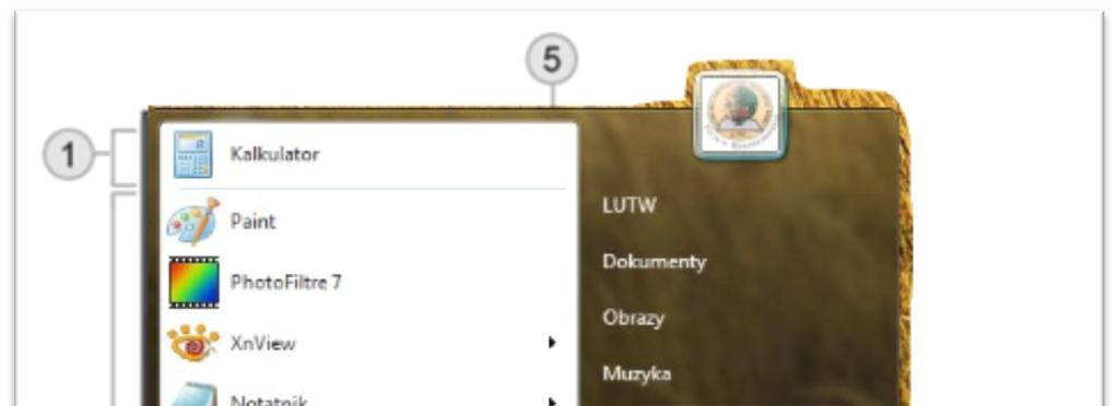 Otwieranie programów z menu Start Widok Menu Start i jego wybrane elementy Jednym z najczęstszych zastosowań menu Start jest otwieranie programów zainstalowanych na komputerze.