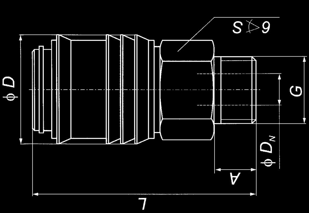 Króciec DN 7,2 KRÓCIEC DN 7,2 Z GWINTEM ZEWNĘTRZNYM G1/8 DO G1/2 MALE PLUG G DN B L S A 1/8 7,2 12 32