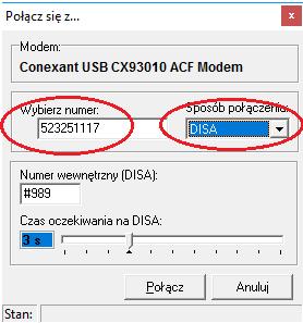Gdy wybieramy numer modemu w centrali, korzystając z funkcji DISA, można regulować czas, po jakim zostanie wybrany numer wewnętrzny modemu. Ilustracja 1.