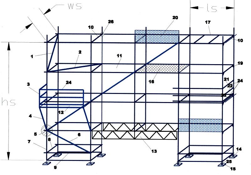 2.4.2. Informacje techniczne 2.4.3 Rusztowanie systemowe Konstrukcja budowlana, tymczasowa, w której wymiary siatki, konstrukcyjnej są jednoznacznie narzucone poprzez wymiary elementów rusztowania,