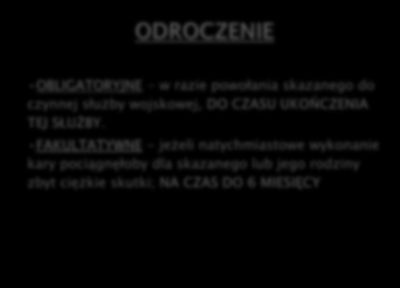 ODROCZENIE PRZERWA OBLIGATORYJNE - w razie powołania skazanego do czynnej służby wojskowej, DO CZASU