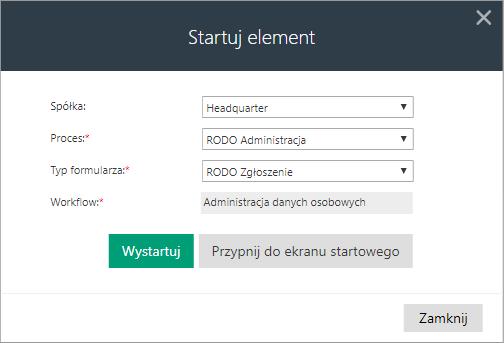 Skorzystanie ze standardowego przycisku startu pozostawia użytkownikowi pewną swobodę korzystania z możliwości uruchamiania dowolnego, dostępnego dla niego obiegu.