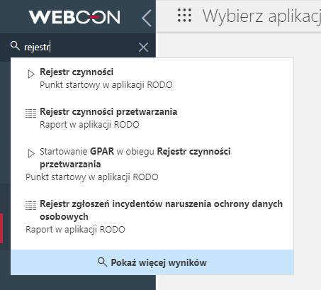 3.1.6. Wyszukiwanie w nawigacji Silnik wyszukiwania daje również możliwość przeszukiwania elementów nawigacji. Wyszukiwanie to może odbywać się z poziomu kontrolki wyszukiwania elementów.